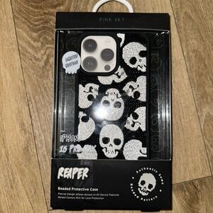 Pink‎ Sky Reaper Beaded Skull Protective Case iPhone 15 Pro Max Limited Ed New